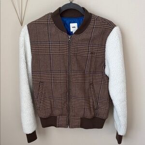 Vans Brown Plaid Jacket with White Sherpa Sleeves
